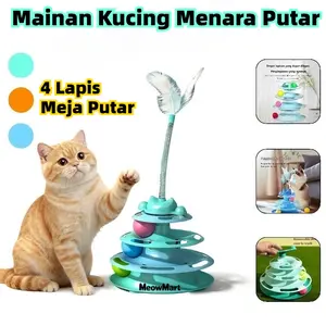 4 Lapis Meja Putar Kucing Peliharaan Mainan / Mainan Kucing Menara Putar Kucing Track Ball /  Kucing Track Ball 4 Lapisan Dengan Bulu Mainan Interaktif Kucing