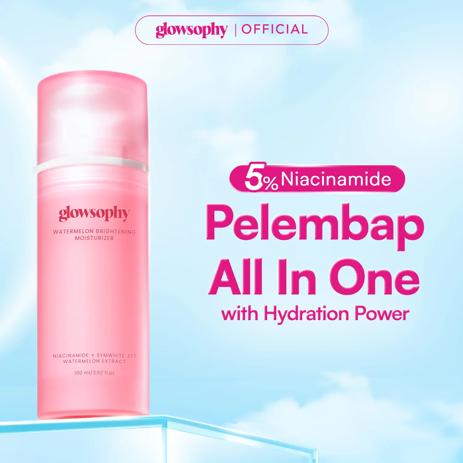 Glowsophy Watermelon Brightening Moisturizer Gel 100ml - Pelembab Wajah untuk Mencerahkan Kulit Kusam, Meratakan Warna Kulit, Gel Ringan untuk Perawatan Siang dan Malam, Dengan Ekstrak Semangka untuk Kulit Tampak Segar dan Lembap