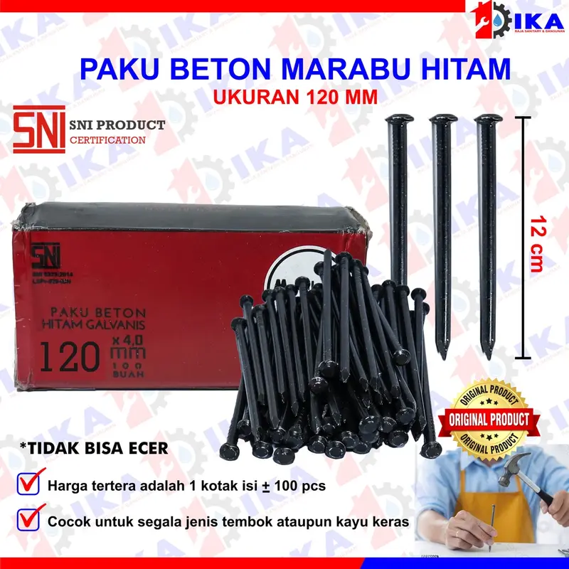 PAKU BETON SIZE 120 / 12 CM MARABU HITAM GALVANIS HARGA 1BOX (100PCS) TERMURAH KOMPLIT 0