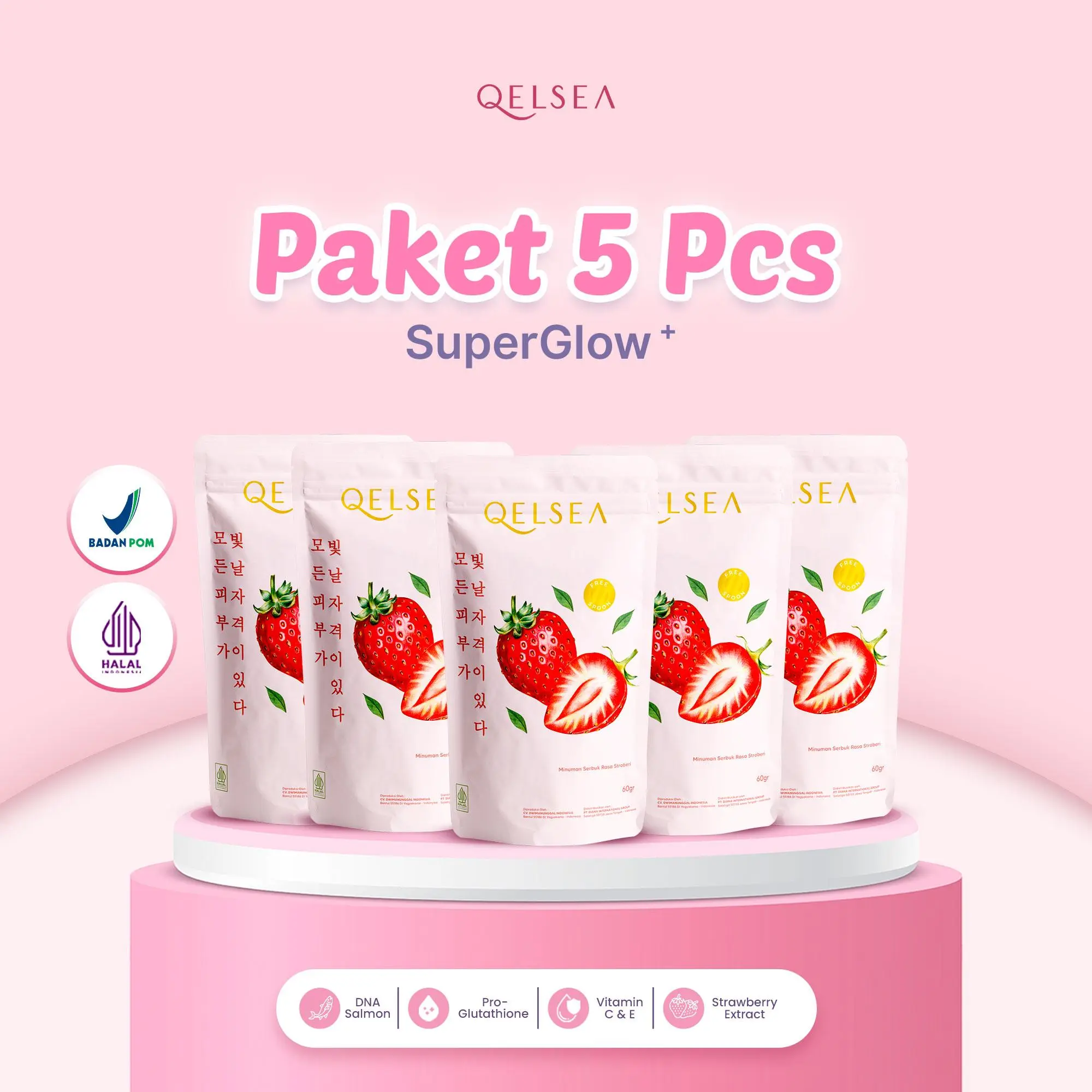 [KHUSUS LIVE]Qelsea SuperGlow+ 5 Pcs Minuman Serbuk Rasa Stoberi