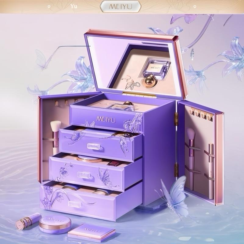 Sét Makeup TMD029 4 tầng cao cấp có gương đèn led 3 màu sang trọng Trang Điểm Mỹ Phẩm Cushion Phấn Má Phấn Phủ Nước Tẩy Trang Phấn Mắt Perfume hop Phấn Nước Son Cosmetic set Son Môi