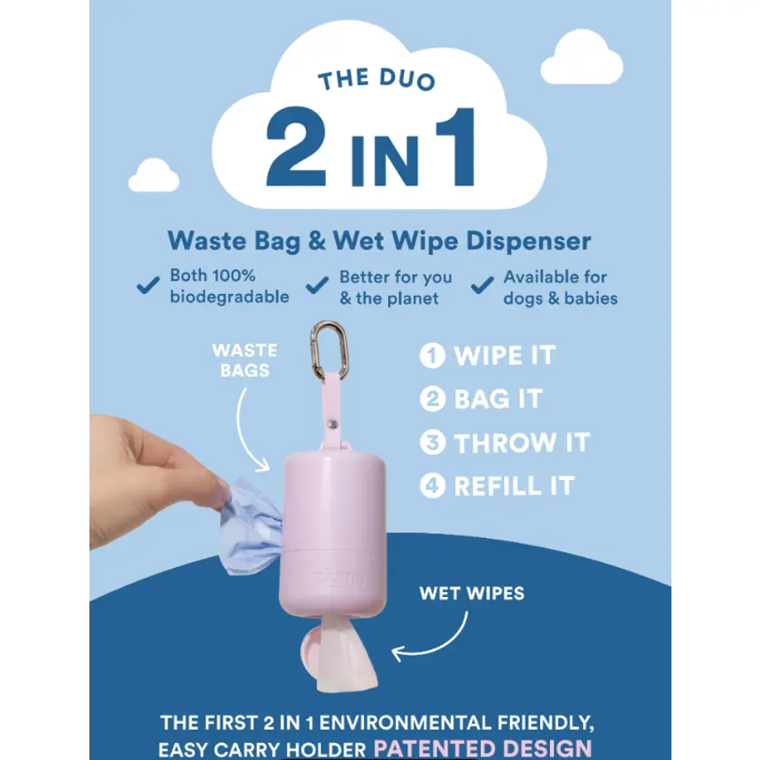 PLUME CARE The DUO - THE FIRST - 2in1 Waste Bag & Wet Wipes Holder - Poop Bag Holder Pet Wet Wipes
