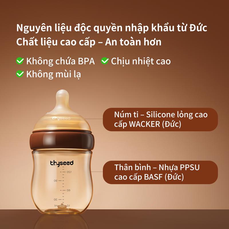 Bình sữa Thyseed PPSU cao cấp chống sặc chống đầy hơi cho trẻ sơ sinh cổ rộng núm ti cho bé chính hãng 100%