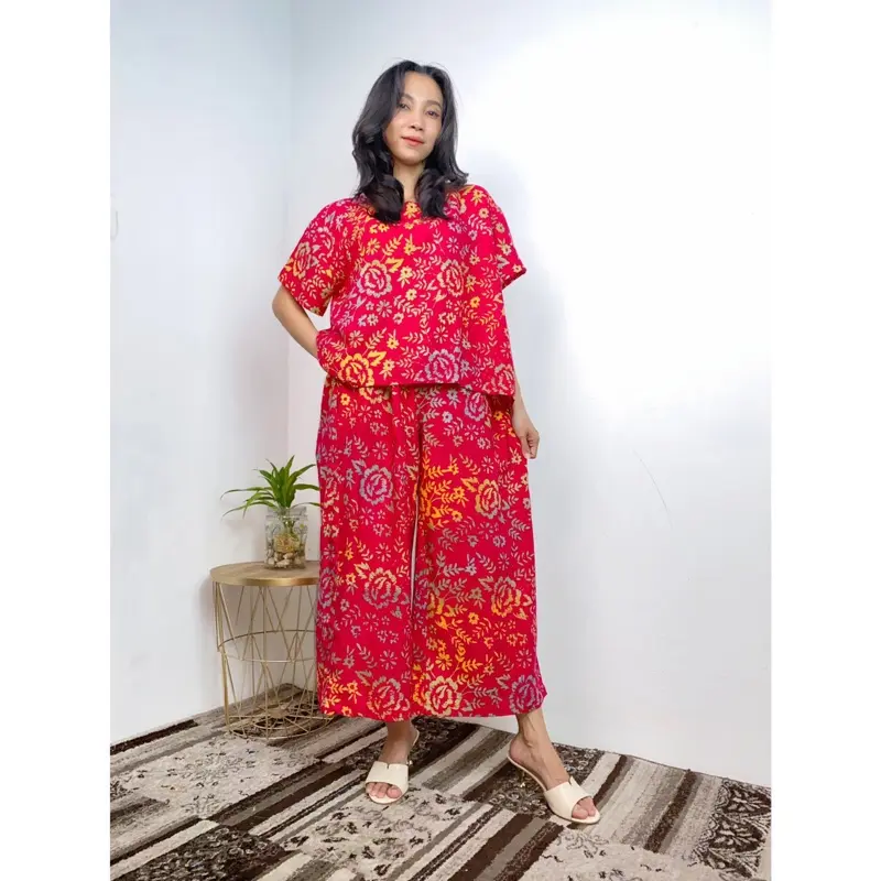 MEYDEND - One Set Nadia Setelan Batik Cap Wanita Dewasa Model Celana Kulot 7/8