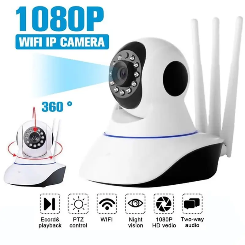 CCTV IP Camera V380 Pro Smart Cctv Wi-Fi Wireless 3 Antena 1080P Wireless Camera Adaptor Kamera Pc Wifi Red