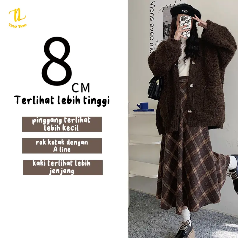TINO TINO Rok Wanita Highwaist Flare Plaid Skirt Korean Style H1287 Rok Wanita Import Women Skirt Flanel Casual Kain Nyaman 5