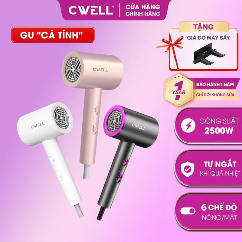  Máy sấy tóc CWELL kiểu dáng hiện đại công suất 2500W 6 chế độ sấy kép nhựa ABS bền bỉ thiết kế thời trang C10HD - TẶNG GIÁ TREO 