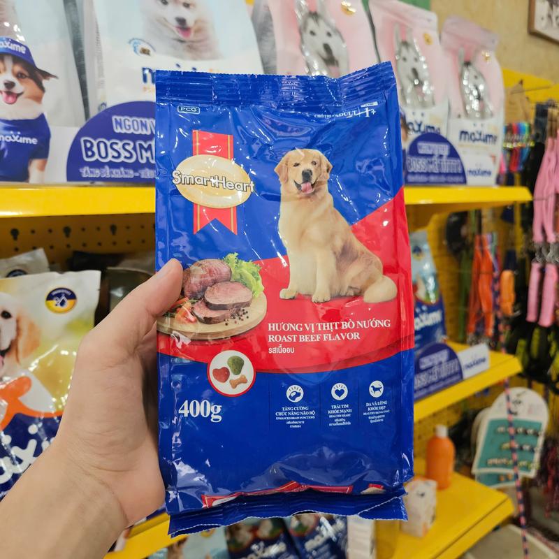  Thức ăn cho chó Smartheart 400g đồ ăn hạt cho chó nhỏ vị bò nướng giúp cún ăn ngon miệng 
