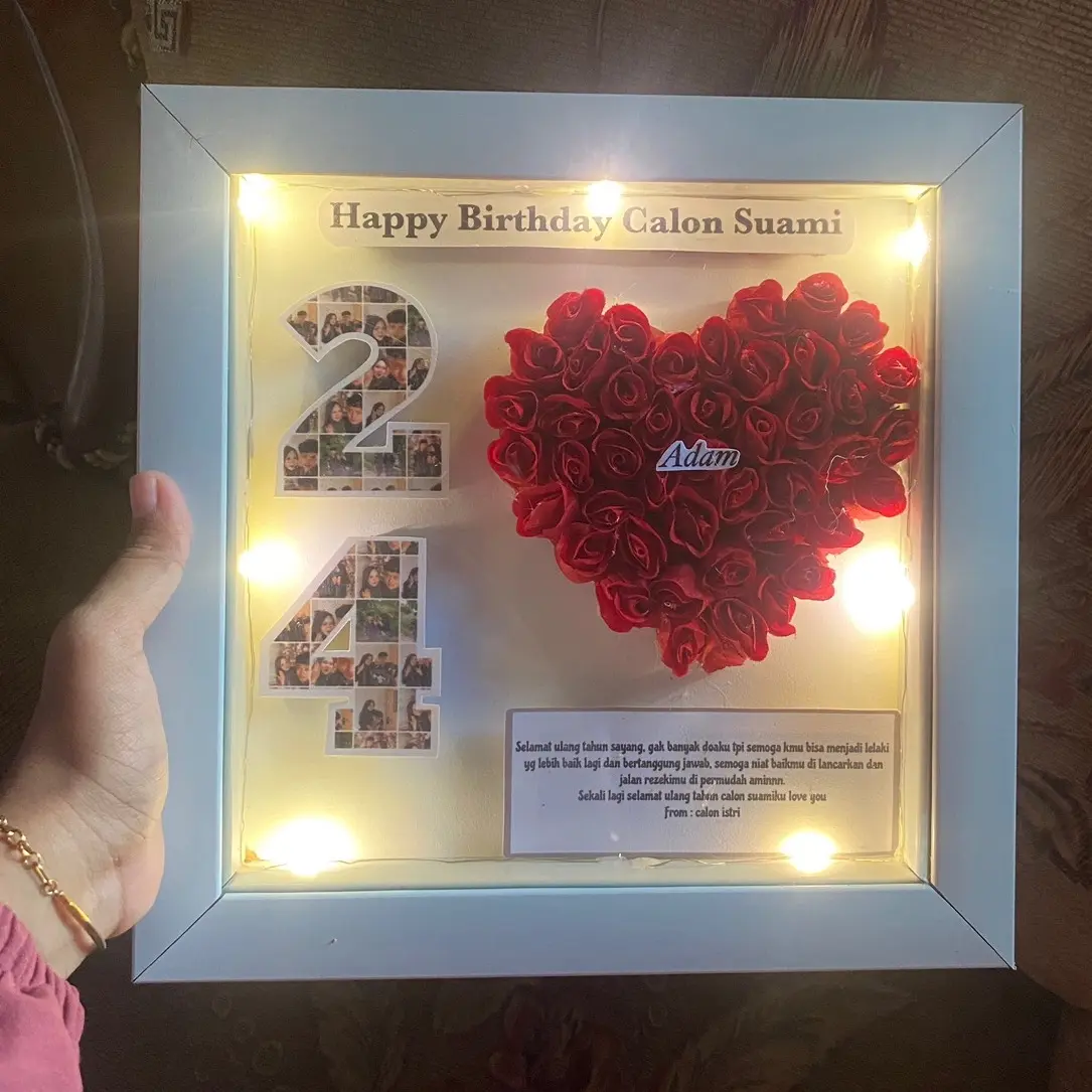￼KADO ULTAH/ANNIVERSAY/WEEDING/ POPUP LAMPU FRAME BUNGA MAWAR
