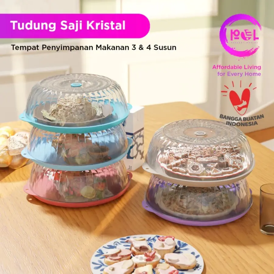 Rak Tudung Saji Kristal 2 3 4 Susun Tumpuk Anti Pecah Tempat Penyimpanan Pelindung Debu Dingin Hewan Tutup Piring Makanan Food Storage