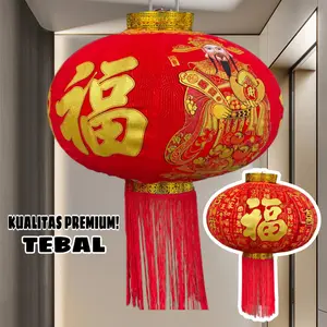 [ PREMIUM ] Lampion Imlek Bludru Tebal Besar Caisen FU FUK 60cm 6sisi / Lampion Dekorasi Hiasan Chinese New Year Tahun 2026 Shio Kuda