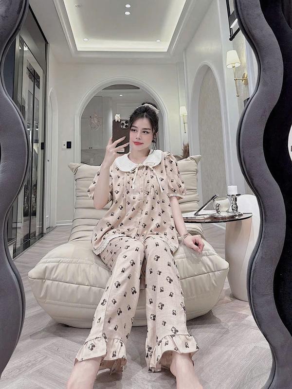 Bộ Đồ Đũi Vân Mây Cổ Sen Viền Ren Chất Mịn Mát 3