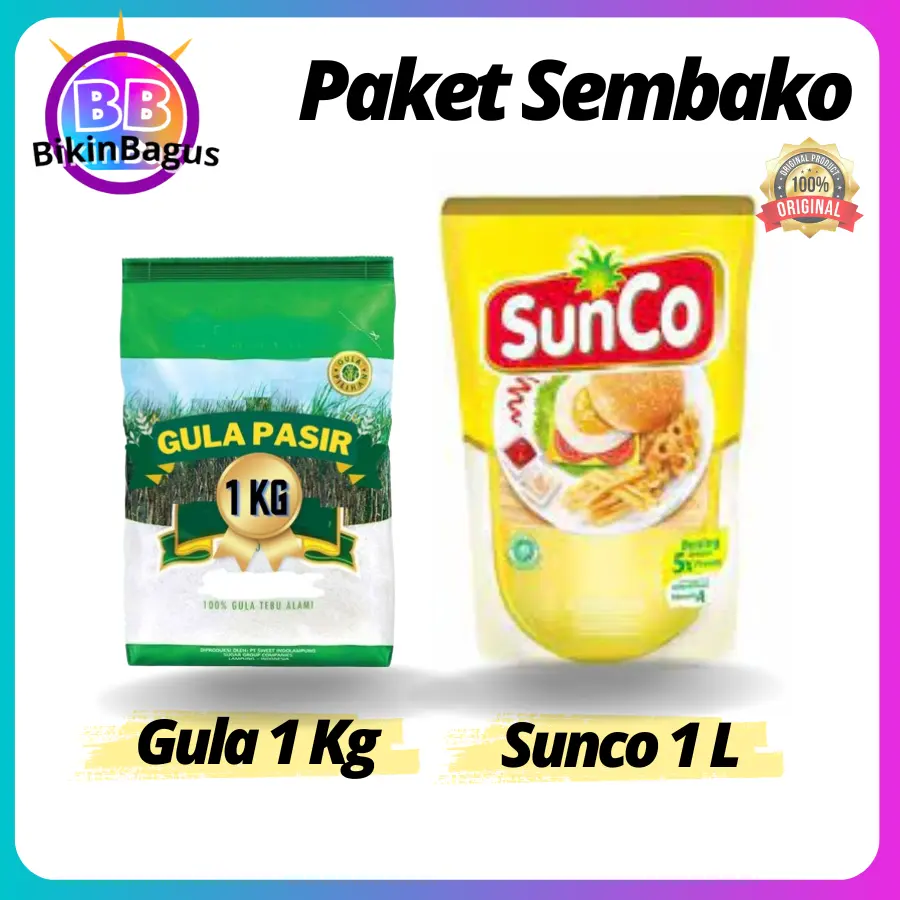 Sunco 1L Gula pasir 1 Kg Paket sembako sesuai kebutuhan anda Food sugar
