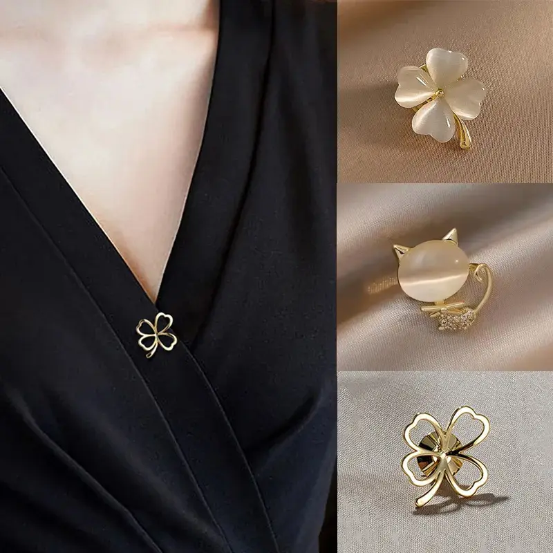 Opal Cat Brooches Cute Kitten Brooch Pin Charm Lapel Pin Collar Button Party Dress Women's Protective Collar Buckle