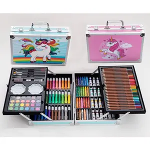 Crayon Set 145pcs Koper Aluminium Besi Krayon Pensil Warna 145 Pcs Box Alat Lukis Anak Koper Set