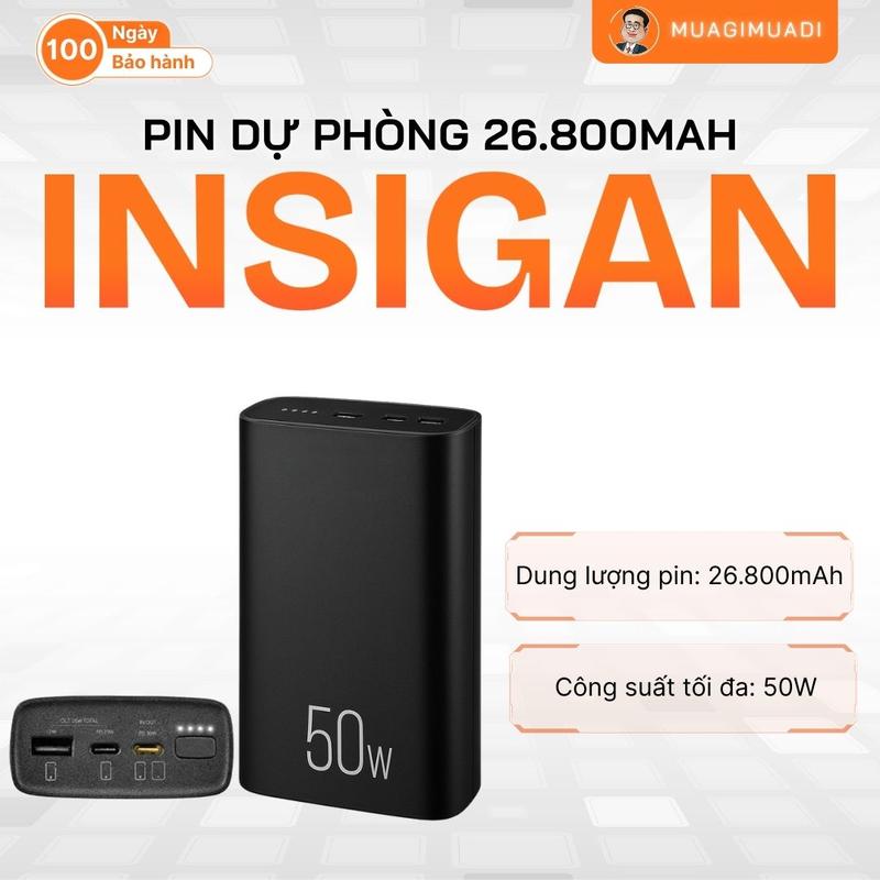 Pin sạc dự phòng 26.800MAH INSIGAN, Sạc nhanh 50W max - Phụ kiện điện thoại, Lỗ Vũ 1, vuabanlo, levu01