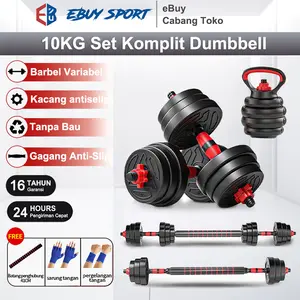 DUMBBELL BARBELL 2 IN 1 - Set Beban Adjustable 10kg untuk Home Gym Kacang Antiselip Gagang Anti-Slip Tanpa Bau Bonus Sarung Tangan & Pelindung Tangan