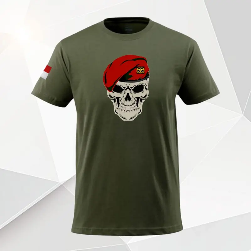 kaos army baret merah skull oblong distro lengan pendek Katun Polos 3