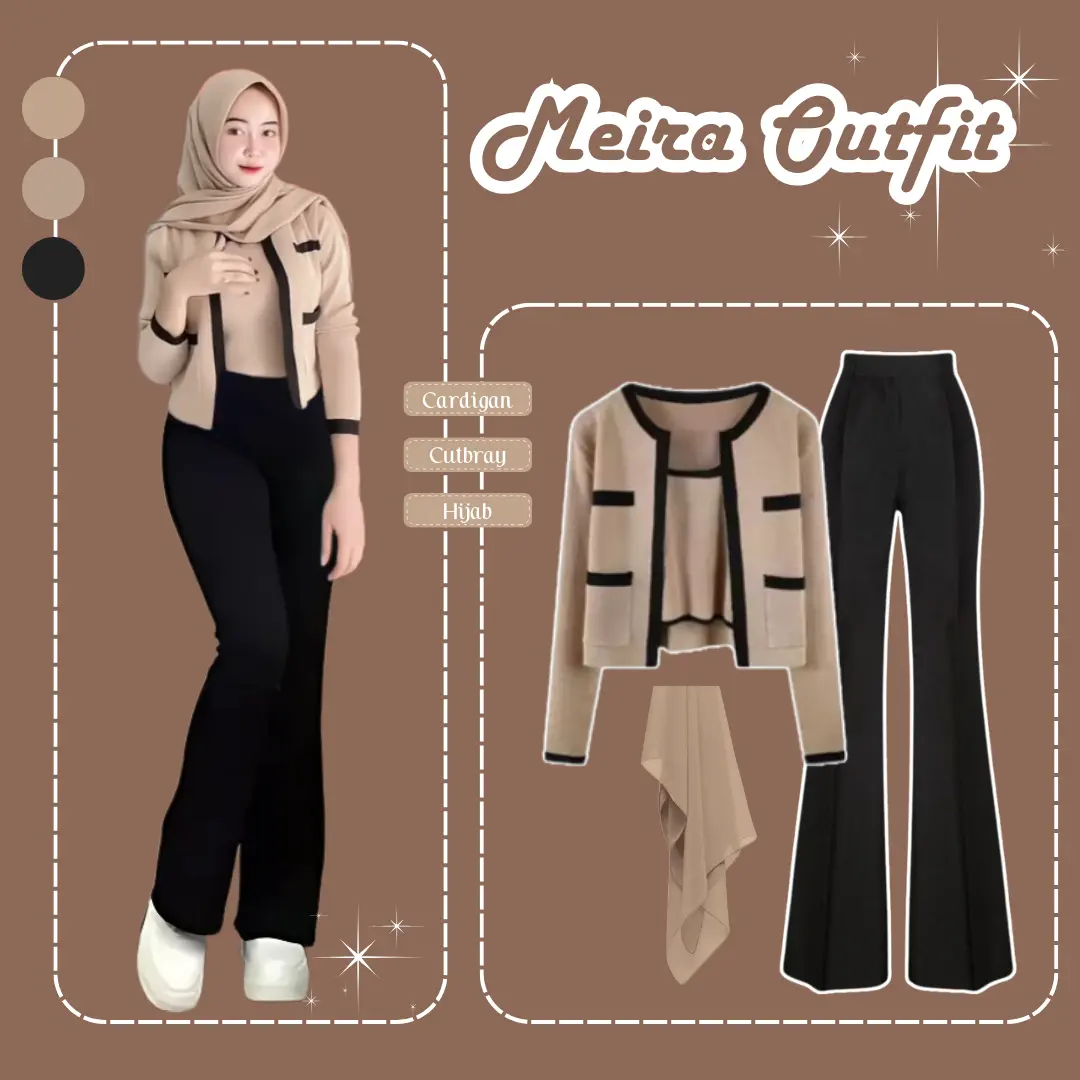 One Set Meira Outfit ( Cardigan + Cutbray + Hijab ) Ootd Korean Style | Fashion Wanita Kekinian