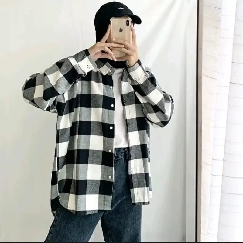 Kemeja wanita bahan Lembut kemeja Atasan kemeja wanita Lengan panjang Flanel Garis Flanel Garis Flanel Garis Flanel Garis Motif Nyaman Keren Kotak Katun Hitam Katun Hitam Katun Hitam kemeja  flanel kemeja  flanel pink 3