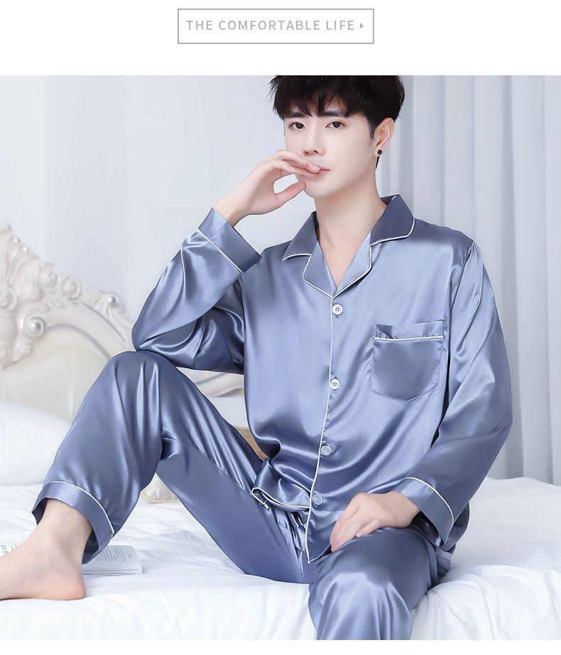 Product Introduction of Bộ Đồ Ngủ Nam, Chất Liệu Lụa Lạnh, Quần Dài Tay Mùa Xuân Và Mùa Thu, Mỏng Và Rộng Rãi, Ngoại Cỡ, Thích Hợp Mặc Nhà, Bộ Đồ Hai Mảnh Mùa Hè 2