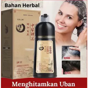 QIEWEITANG Black Hair Shampoo Sampo Herbal Penghitam Rambut Permanen Penutup dan Penghilang Uban 500ML