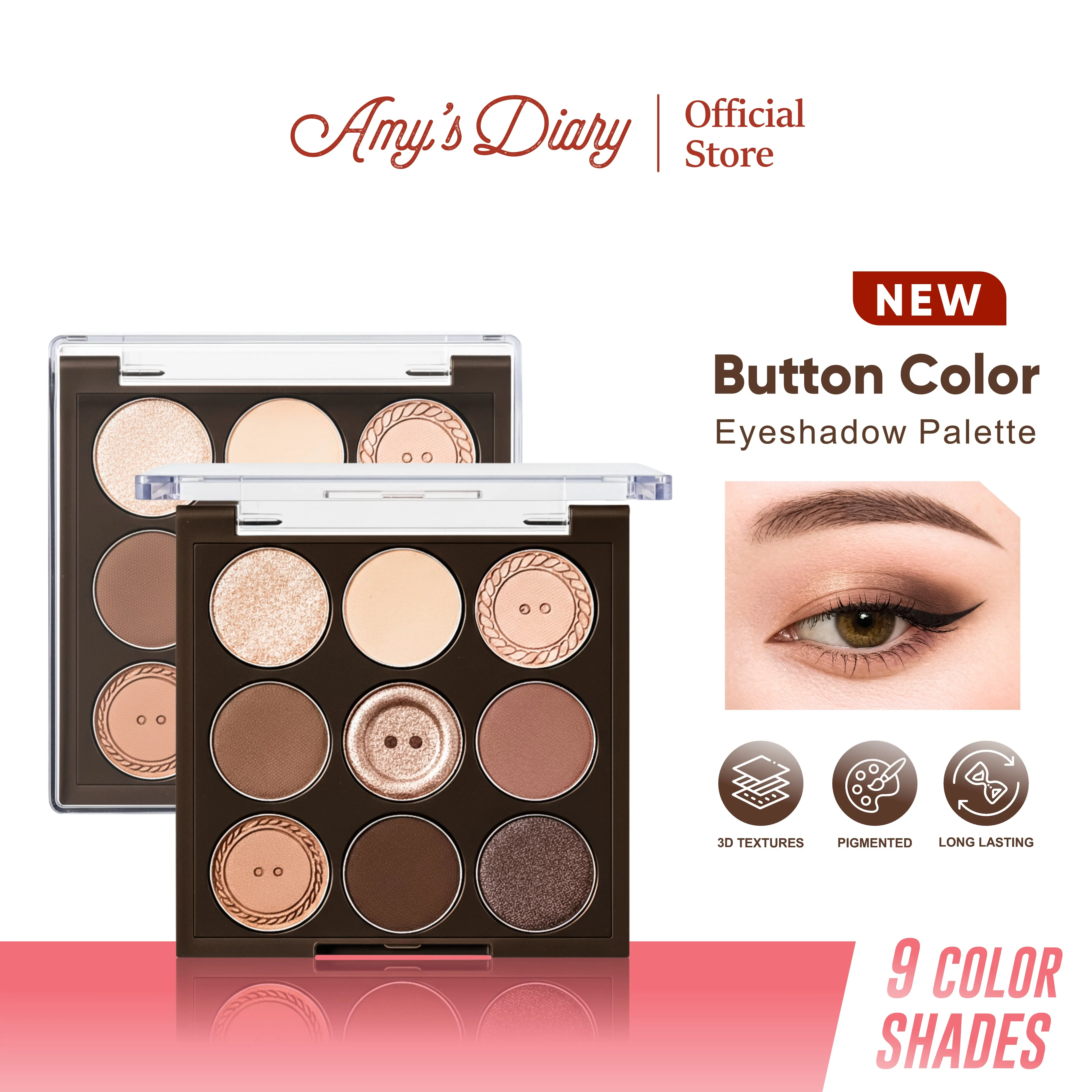 [BPOM] AMY'S DIARY Eyeshadow Button Palette MGL 9 Colors - Nude Brown Matte & Shimmer Natural Soft Glam Look