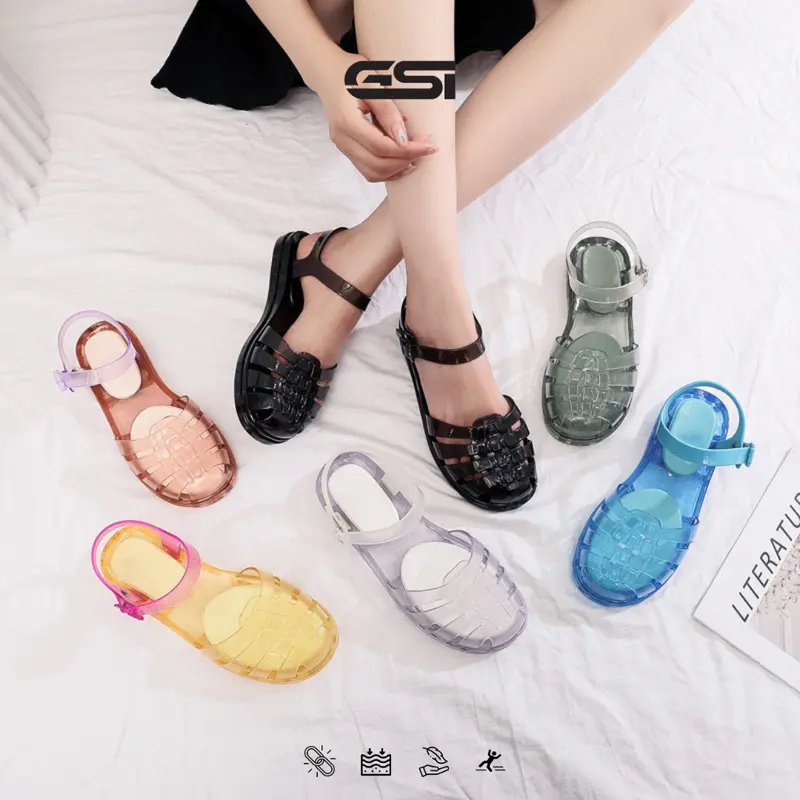 【GSI Shoes】Sandal Wanita Sandal Slop Flat Jelly Transparan Tali Belakang Fashion Wanita Empuk Ringan dan Nyaman Sendal Karet 0