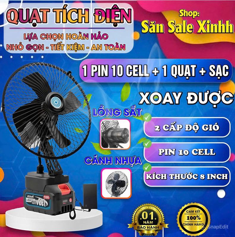   XẢ KHO QUẠT XOAY  ĐỘC QUYỀN KOC*KOC  1Pin 10Cell+Quạt+Sạc Quạt Tích Điện Lồng Sắt Cánh Sắt Pin 10 Cell Dùng Liên Tục 6H - Quạt Để Bàn 2 Cấp Độ Gió Siêu Mát 