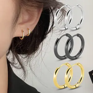 Anting Hoop Titanium 3 Warna (Silver/Gold/Black) Model Hopp, Tahan Lama, Cocok Pakai Harian Desain Unisex