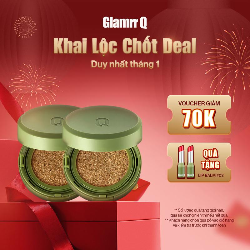 Combo 2 Phấn Nước GLAMRR Q Vegan Super Glow Cover Cushion SPF50+ PA+++ 1 Lõi X 15g x 2 hộp Mỹ Phẩm Cosmetic Nữ Trang Điểm