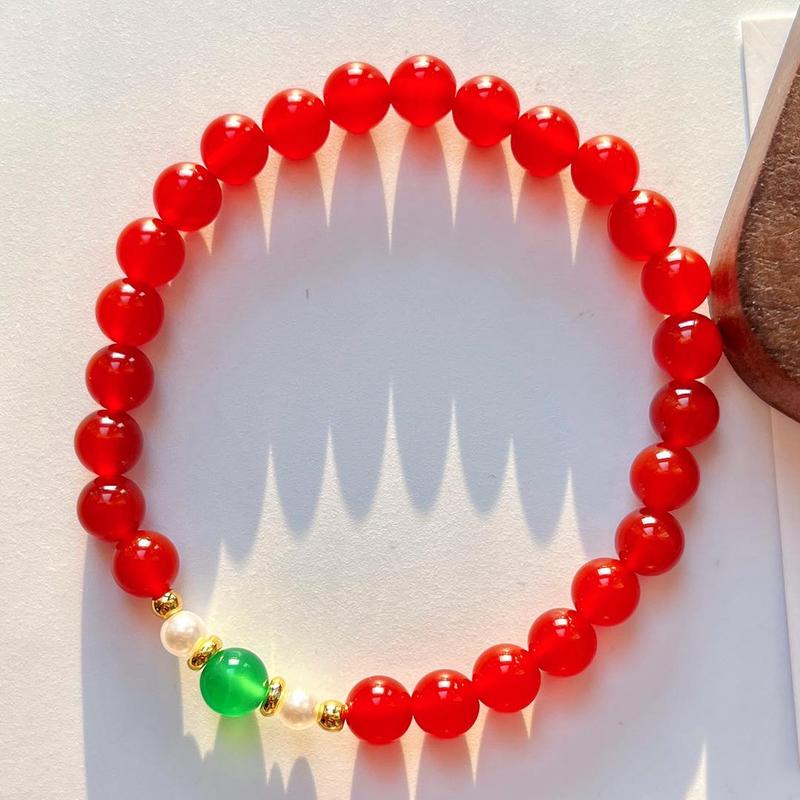 Vòng Tay Đính Cườm, Thiết Kế Kiểu Dáng Đẹp Và Đơn Giản Màu đỏ. Xanh lá cây. Vòng Tay Cổ Điển Dành Cho Nữ Phụ kiện trang sức cho trang phục hàng ngày. Cao Su Móc Khóa Móc Khoá Đinh 2
