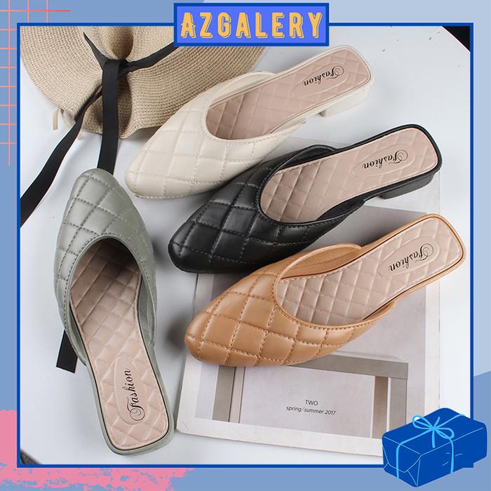 Murah Az Sandal Jelly Wanita Model Flat Low Heels Motif Kotak Simpel Fashion NON COD 3