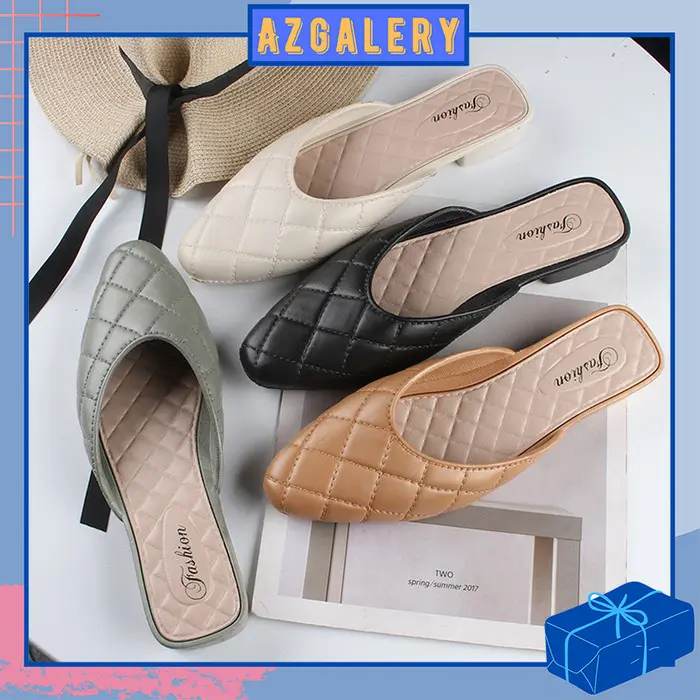 Murah Az Sandal Jelly Wanita Model Flat Low Heels Motif Kotak Simpel Fashion NON COD 3