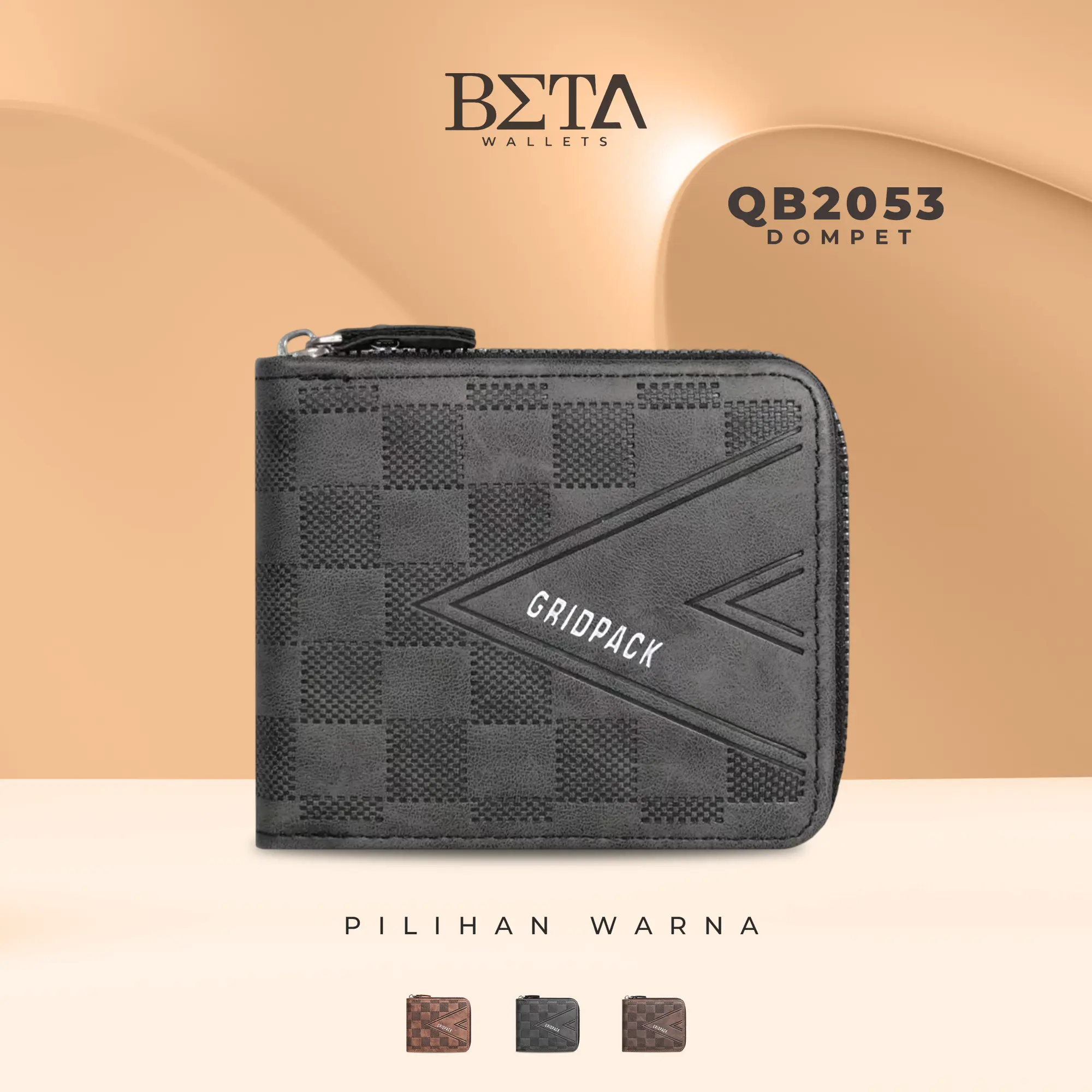 BETA Dompet Pendek Pria Kulit Vintage Pendek Tiga Lipat Gesper Kantong Koin Resleting Hadiah Ideal Untuk Pria QB2053