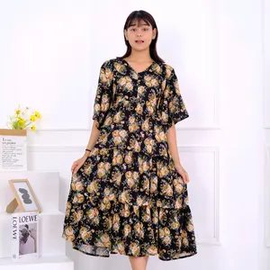 Daster Susun Lula motif bunga bahan rayon premium Kain Lembut Nyaman