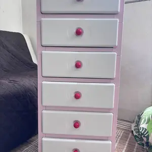 35CM-Rak Laci Serbaguna Minimalis Estetik - Lemari Plastik Susun 6 Tingkat  Anti Debu Hemat Tempat Multifungsi untuk Pakaian Kosmetik Stationery Pink Penyimpanan