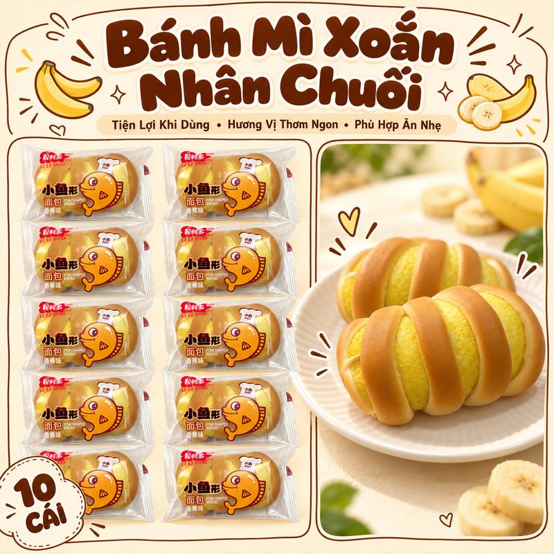 Bánh Mì Xoắn Nhân Chuối LILIDUO – 10 Cái, Đóng Gói Riêng, Tiện Ăn Nhẹ