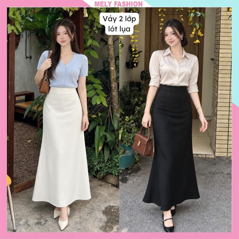 Chân váy xòe dáng dài Mely Fashion cạp cao có lót bảo hộ kín đáo khóa kéo sau chắc chắn trẻ trung cá tính CV147