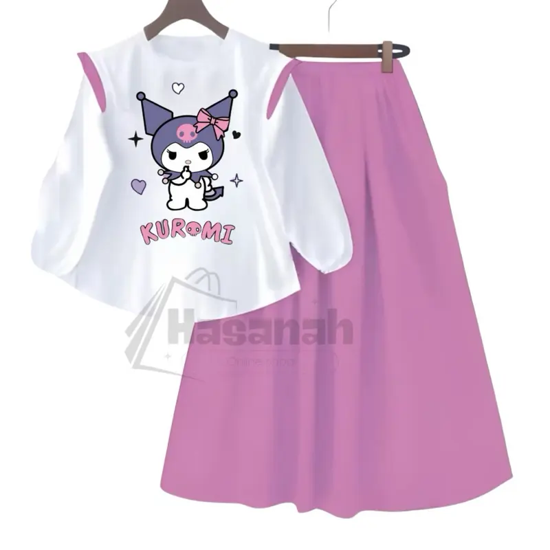SETELAN ROK KUROMI SET ANAK PEREMPUAN TERBARU BAHAN CRINCLE AIR FLOW USIA 3-12 TAHUN FASHION 2025 3