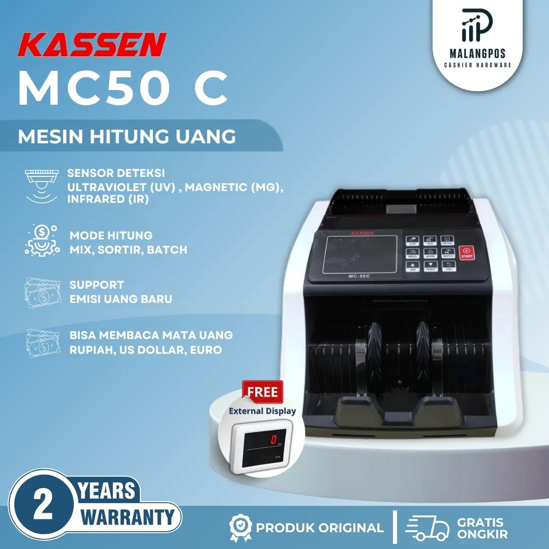Kassen MC50C Mesin Penghitung Uang Deteksi UV & MG Hitung Lembar dan Nilai Uang Campur Garansi 2 Tahun dengan Fitur Unggulan dan Keamanan Tinggi