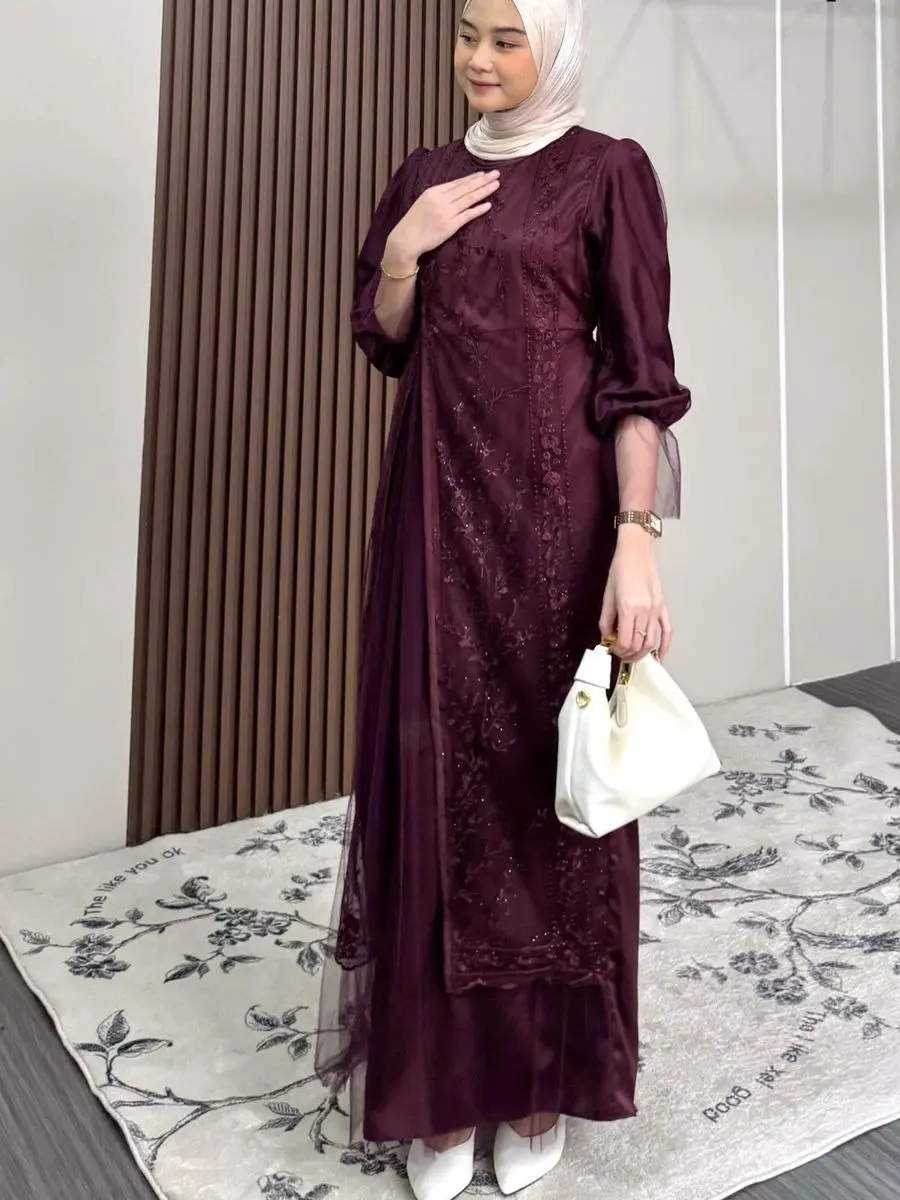 KINARA DRESS SILK MIX TILLE GARDEN BUSUI FRIENDLY Wanita Muslim Dewasa Kondangan Pesta Gamis Remaja