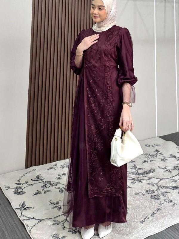 KINARA DRESS SILK MIX TILLE GARDEN BUSUI FRIENDLY Wanita Muslim Dewasa Kondangan Pesta Gamis Remaja 1