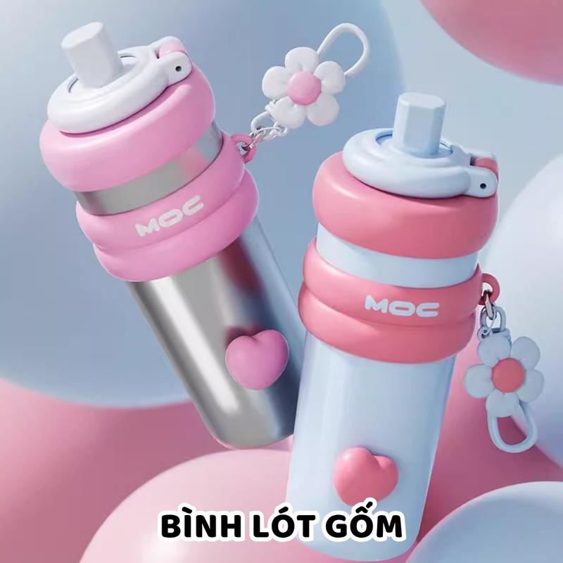 < Tặng Túi Đựng Bình > Ly giữ nhiệt tráng sứ Trancy home dung tích 750ml lót gốm sứ an toàn có dây treo xinh xắn nhỏ gọn