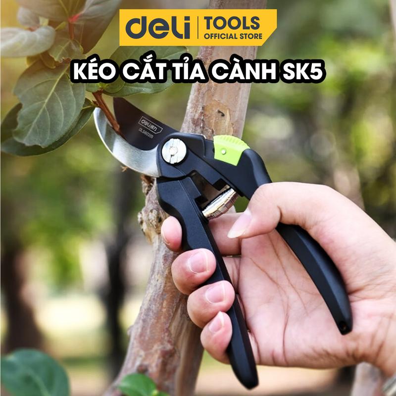 Kéo Cắt Tỉa Cây Cảnh Làm Vườn Deli Tools Với Lưỡi Thép SK5 Sắc Bén Tích Hợp Chức Năng Khóa An Toàn Chống Trơn Trượt Với Hệ Thống Lò Xo Hạn Chế Mỏi Tay