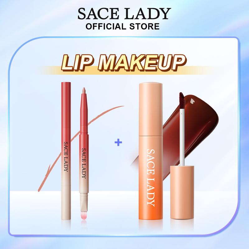 [COD]Bộ Trang Điểm Môi, SACE LADY, Phấn Đánh Kem Dưỡng Ẩm Mịn, Nuôi Dưỡng, Không Thấm Nước, Bút Kẻ Viền Môi Lâu Trôi, Phát Sóng Trực Tiếp