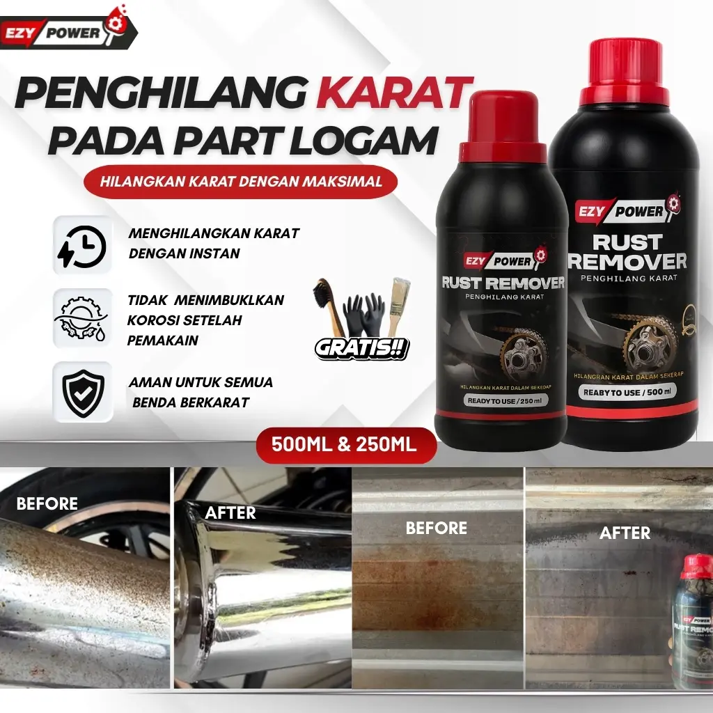 EZYPOWER Rust Remover Pembersih Penghilang Karat Pada besi Chrome baja stainless kenalpot dan pengorengan
