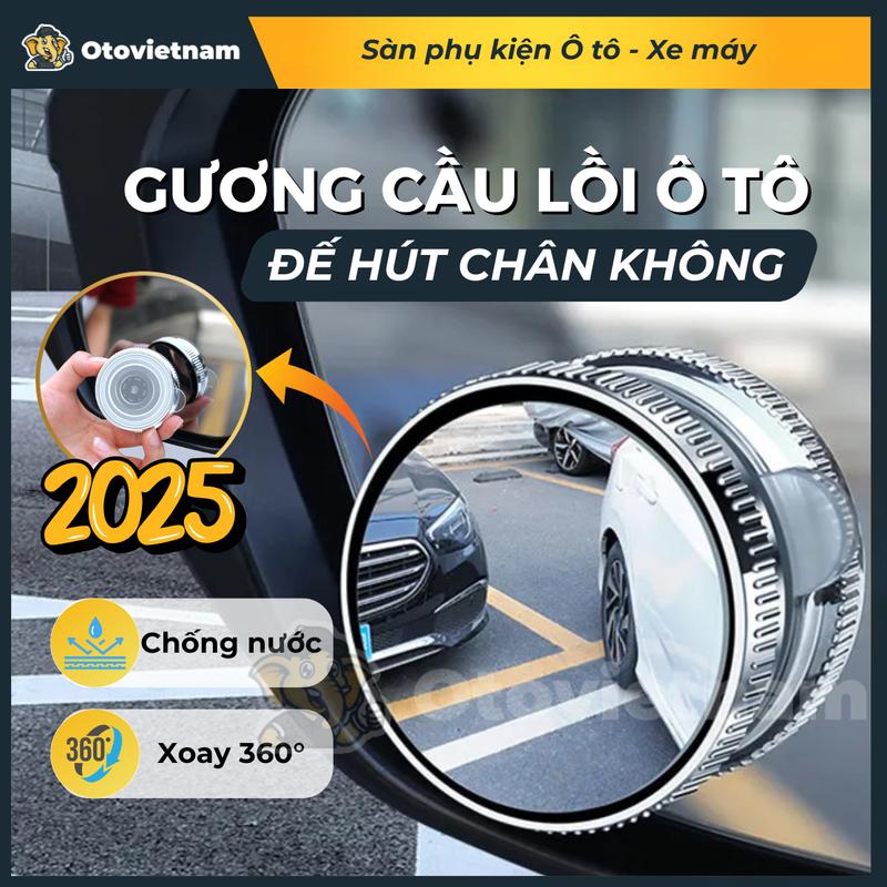 Gương Cầu Lồi Ô Tô Đế Hút Chân Không Xoay 360 Độ Chống Nước Giúp Xóa Điểm Mù An Toàn Khi Lái Xe