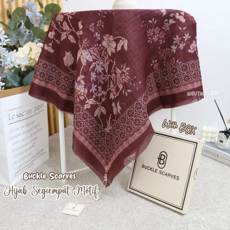Buckle Scarves Hijab Box Segiempat Motif Printing