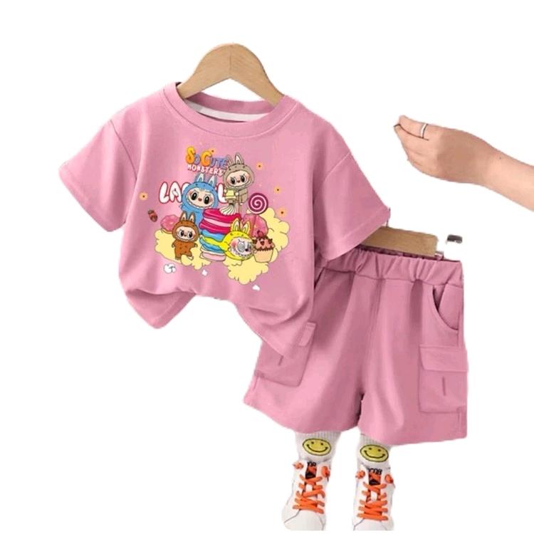 Setelan Baju Anak Laki-laki dan Perempuan Motif Labubu Usia 1-5 Tahun - Bahan Kaos Katun Adem dan Nyaman - Celana 7